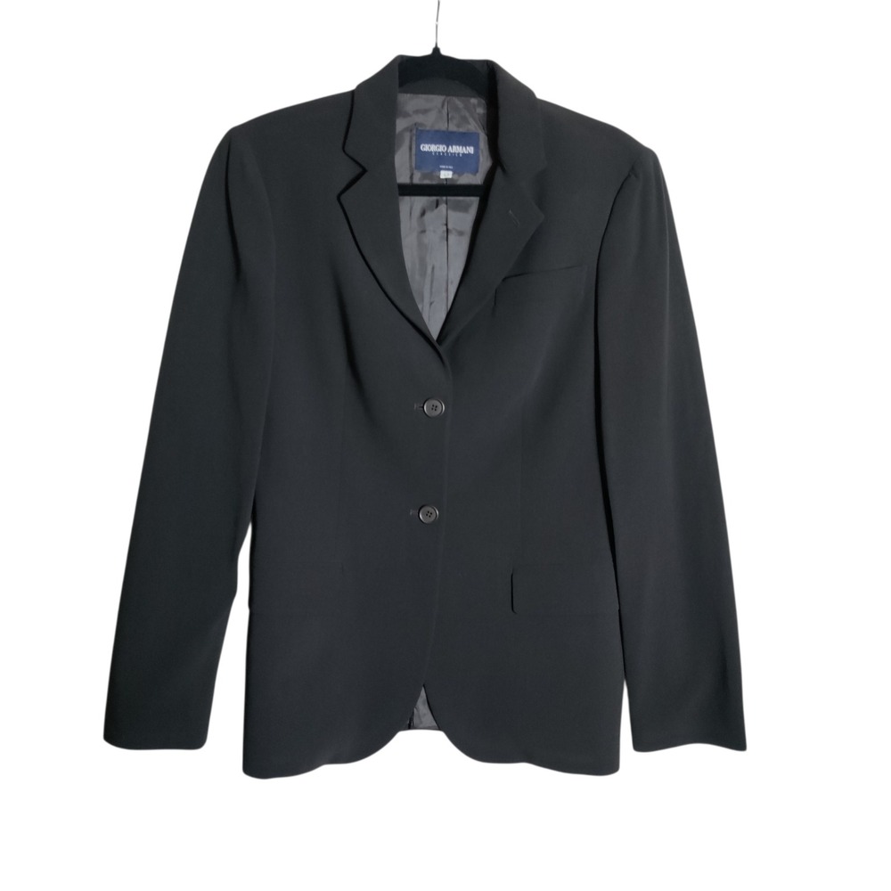 Giorgio Armani Classico Women Black Wool Blend 2 Button Blazer Jacket Italy 42 - Picture 1 of 7